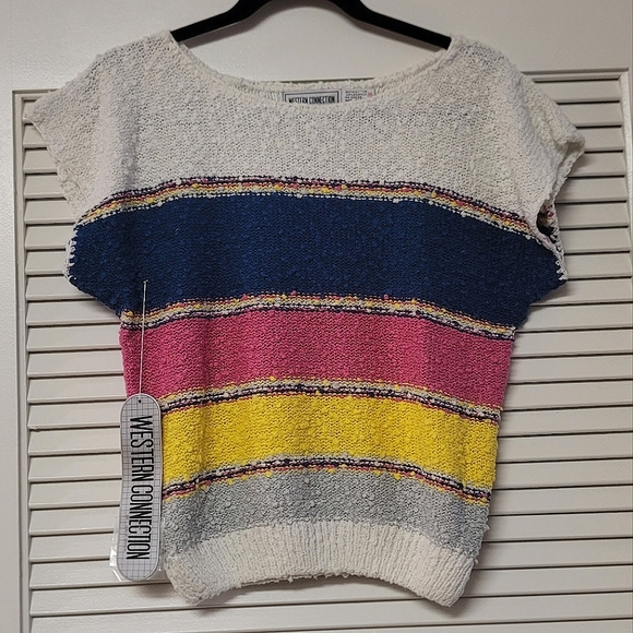 Western Collection - (NWT) Vintage Striped Nubby Knit Short-Sleeve Sweater Top - Picture 1 of 6